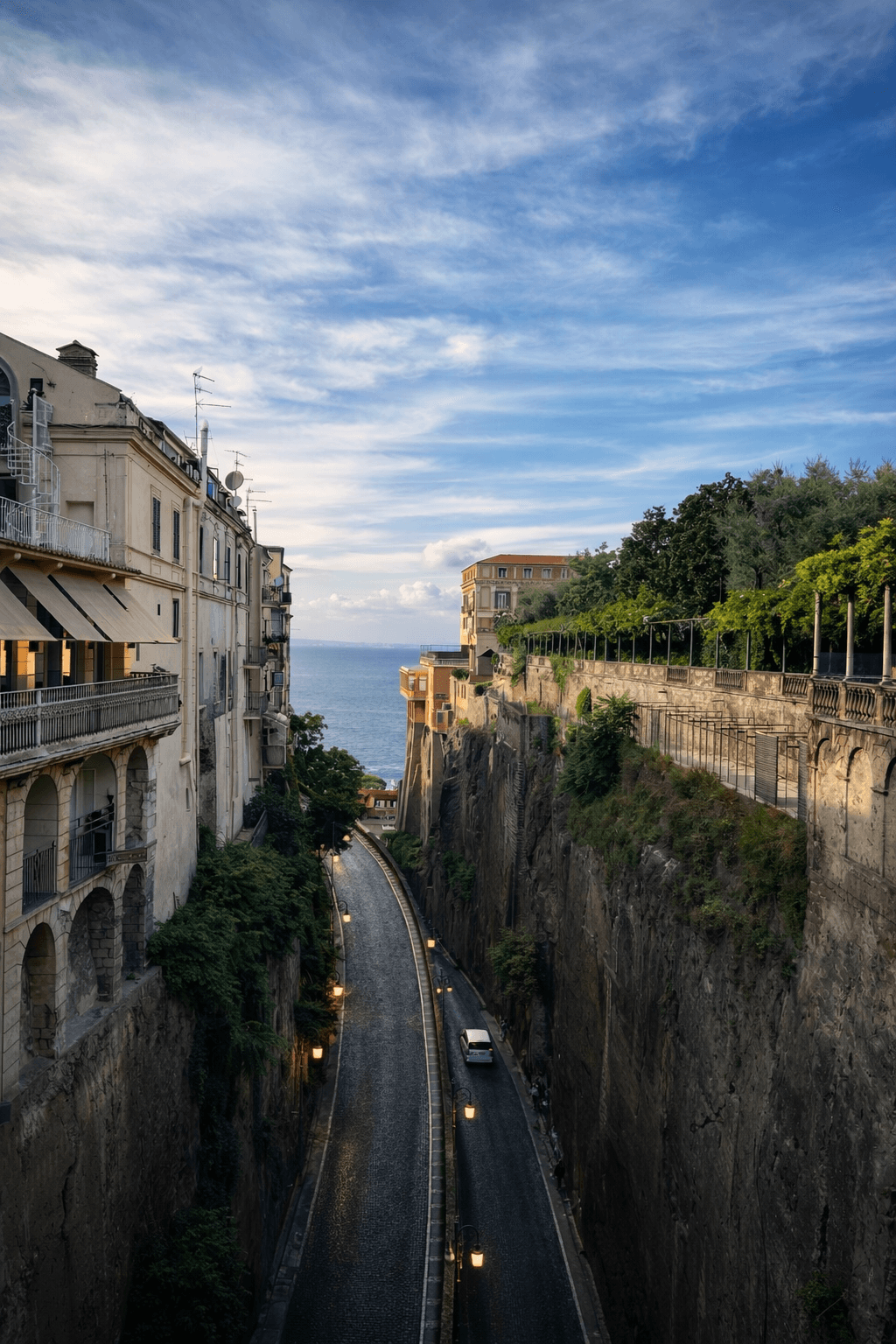 Sorrento — cliffside road at dusk