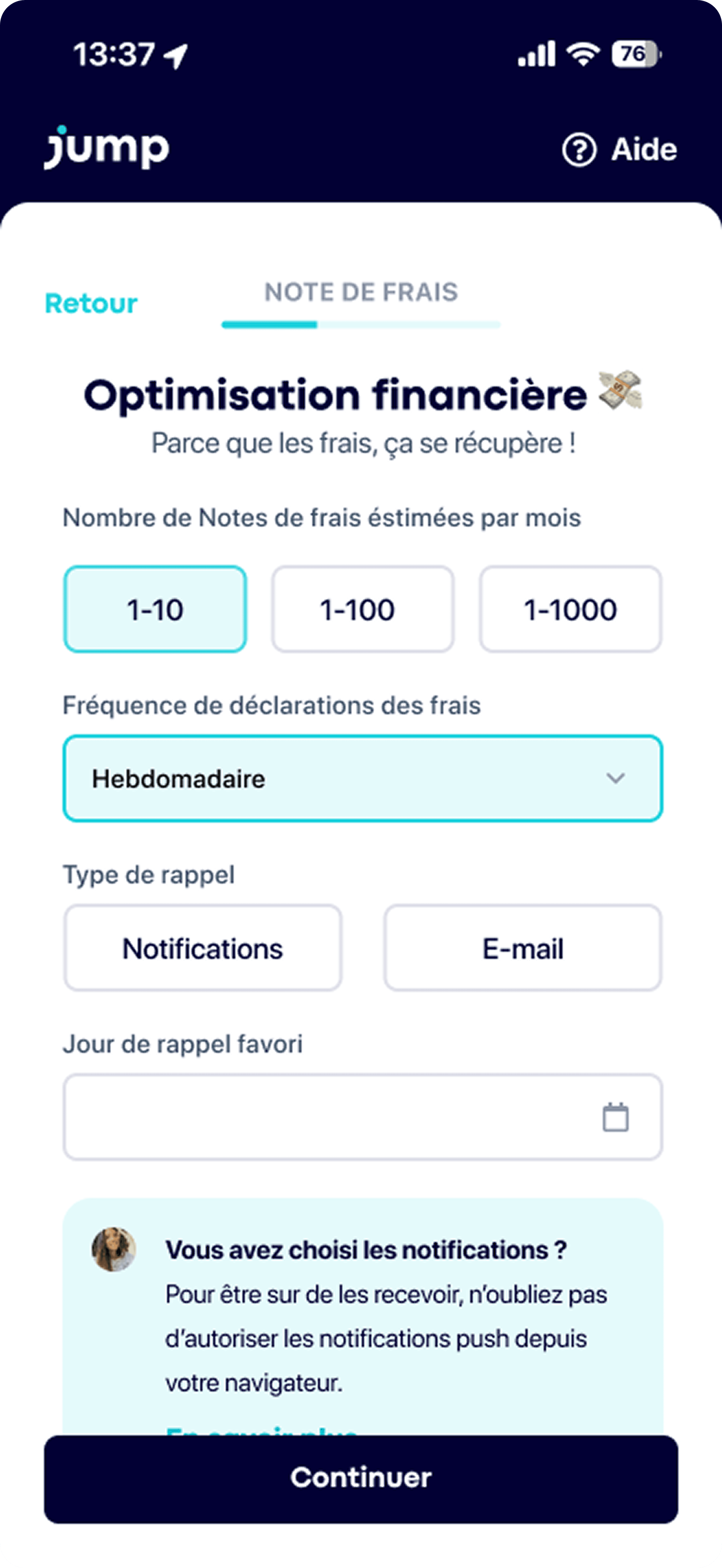 Jump — reminder settings