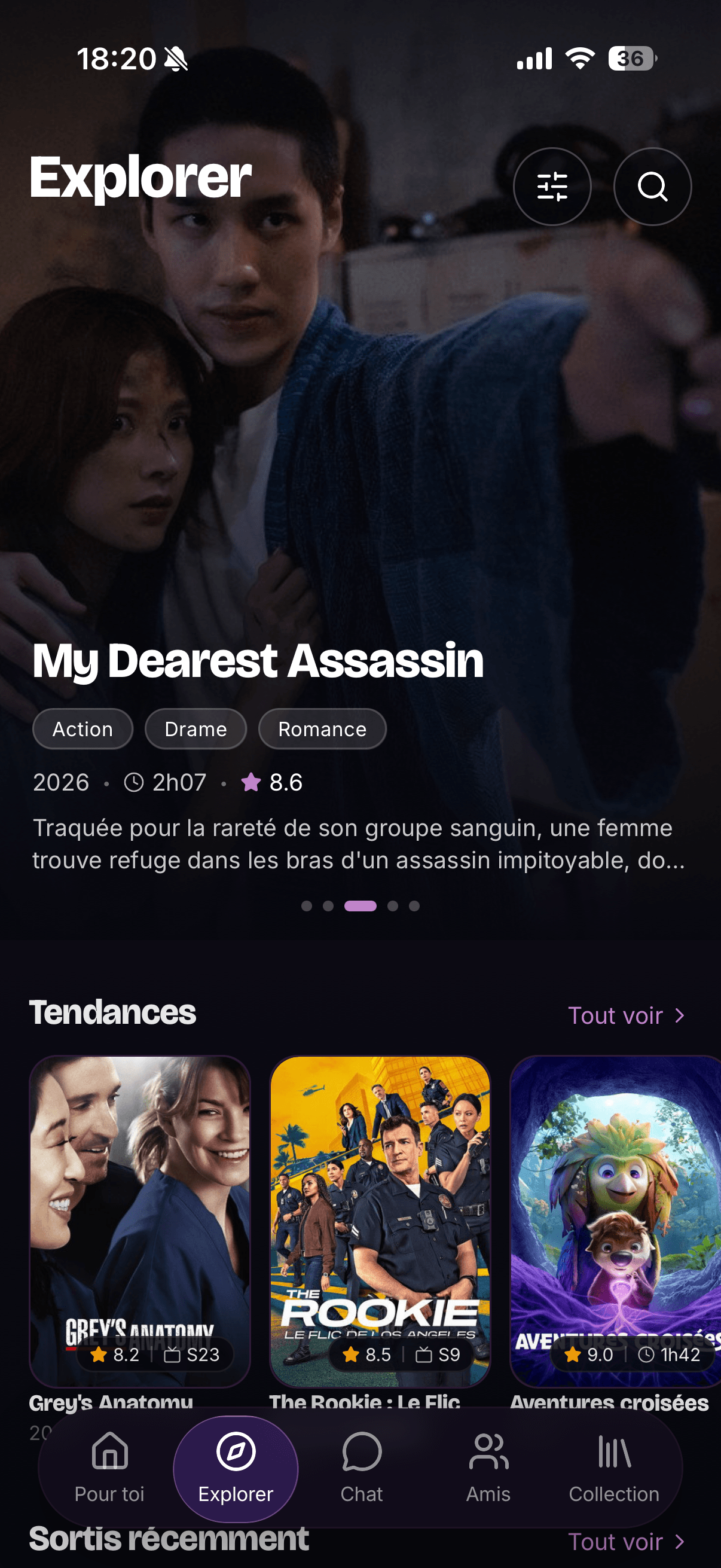 Moodfy mobile — Explorer with hero carousel and Tendances